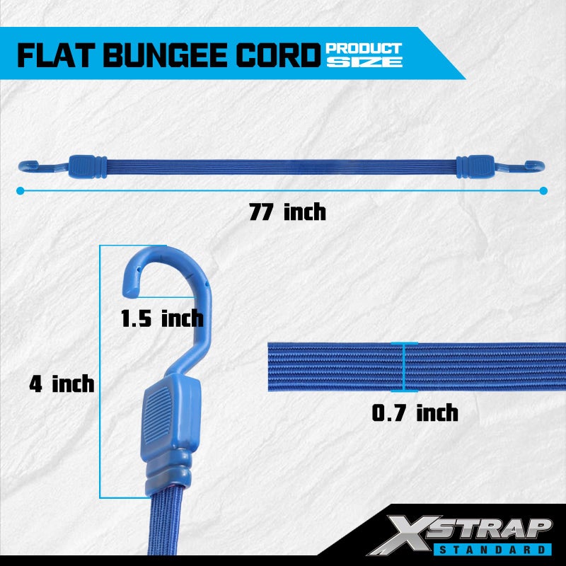 XSTRAP STANDARD 2PK 77 Inch Flat Bungee Cord Heavy Duty Adjustable Long Straps with Hooks for Hand Truck, Camping, Motorcycle, Cars, Bikes, Luggage Rack (Blue) - Image 2